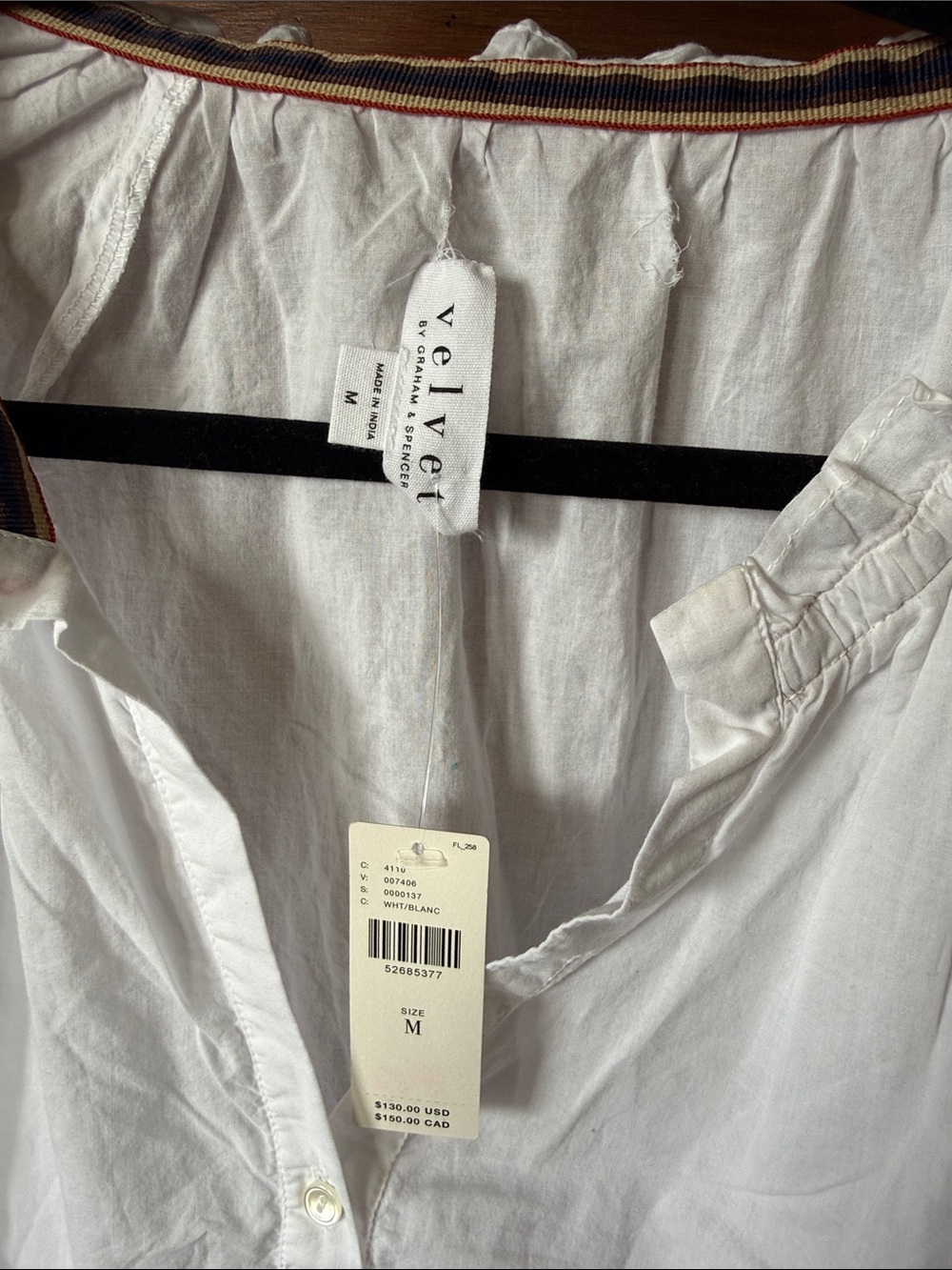 Velvet by Graham & Spencer White Button-Down Top with Trim - Picture 2 of 4